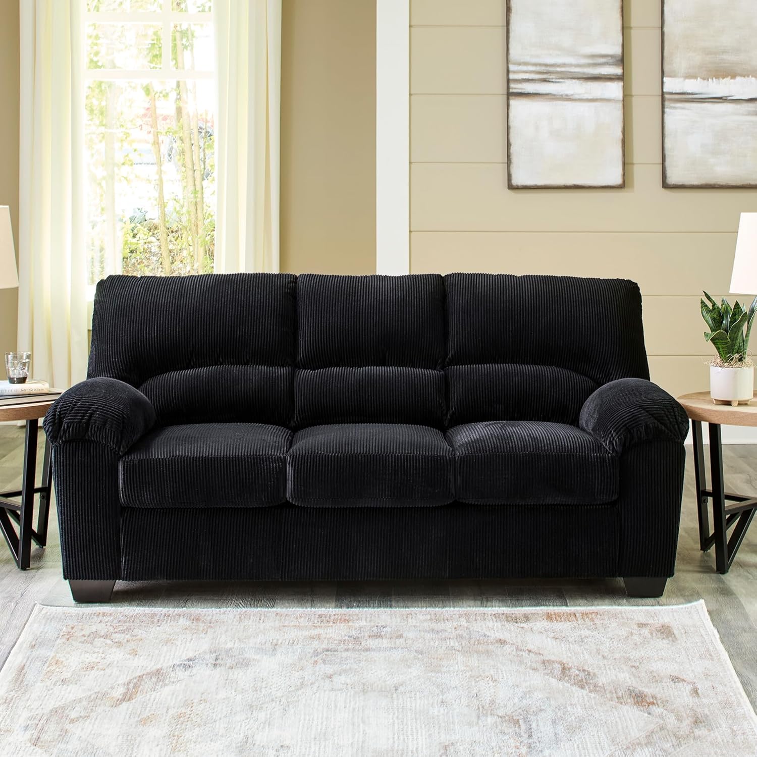 Signature Design by Ashley SimpleJoy Modern Sofa for Living Room, Black