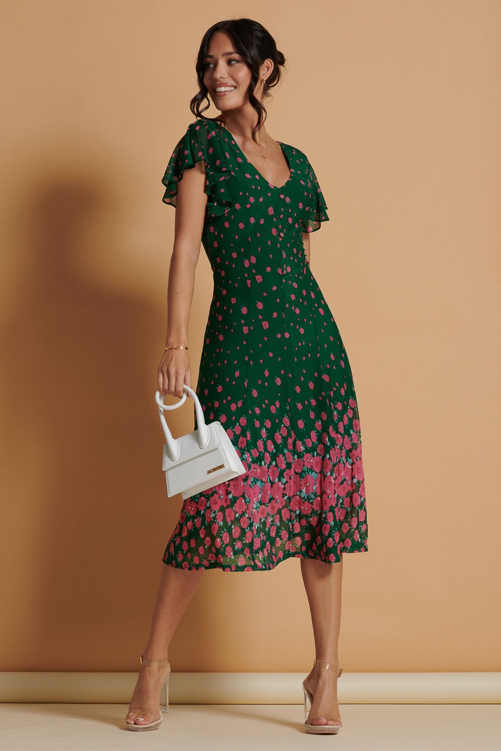 Jolie Moi Mirrored Mesh Fit & Flare Midi Dress