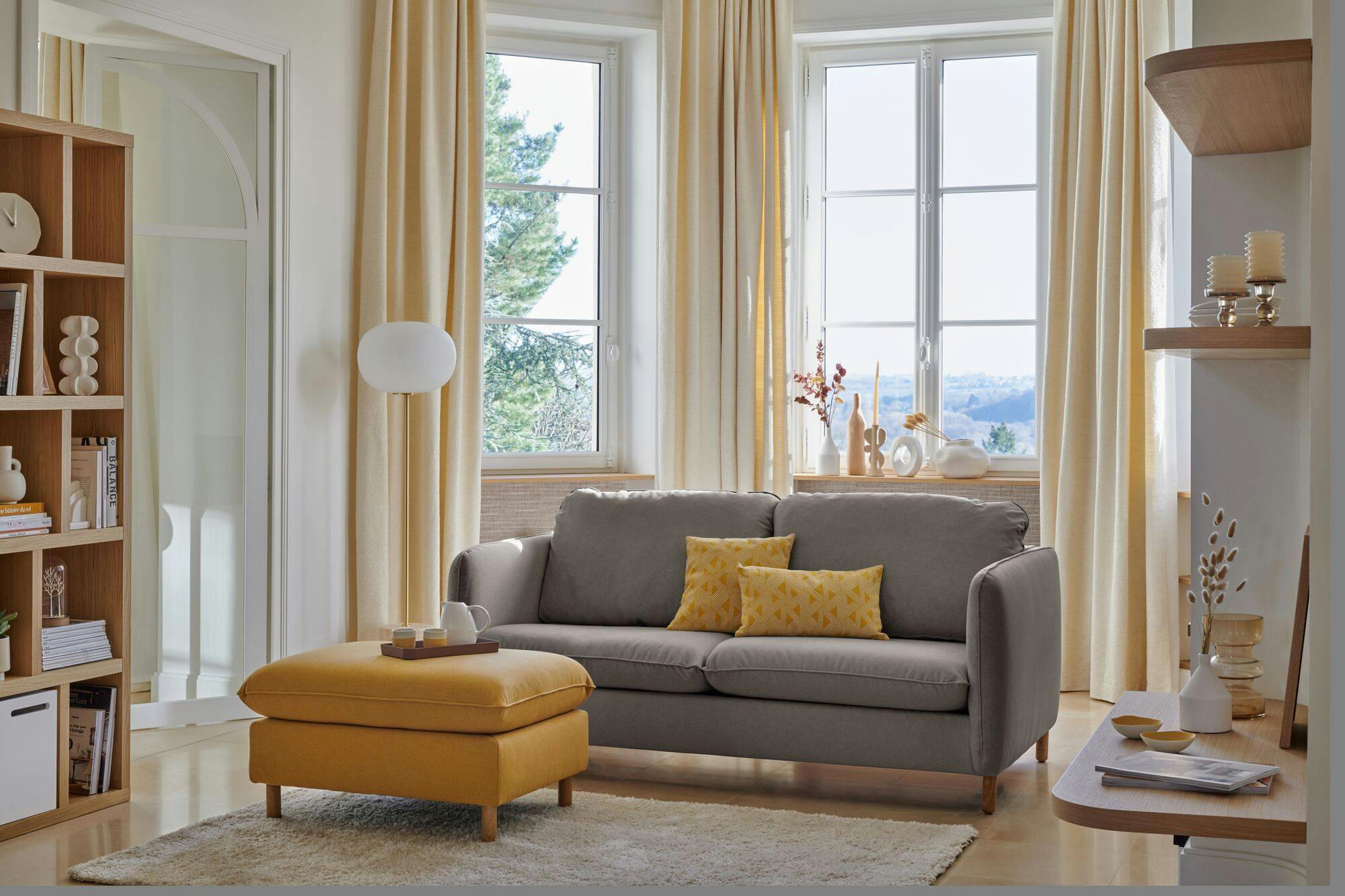 PORTIMO - Canapé convertible en tissu gris clair