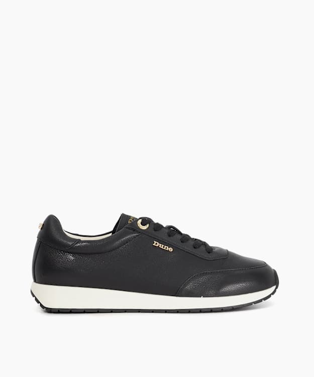 Ettah Black - Black Leather Lace-Up Trainers