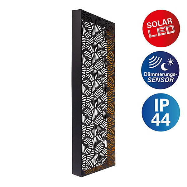 Lampe solaire / décorative 'Ima' en métal noir, blanc chaud, avec capteur crépusculaire, hauteur environ 61,7 cm, pour l'extérieur