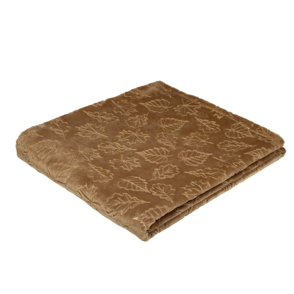 Plaid velours relief motif automne 130x160cm (2 modèles marron ou beige)