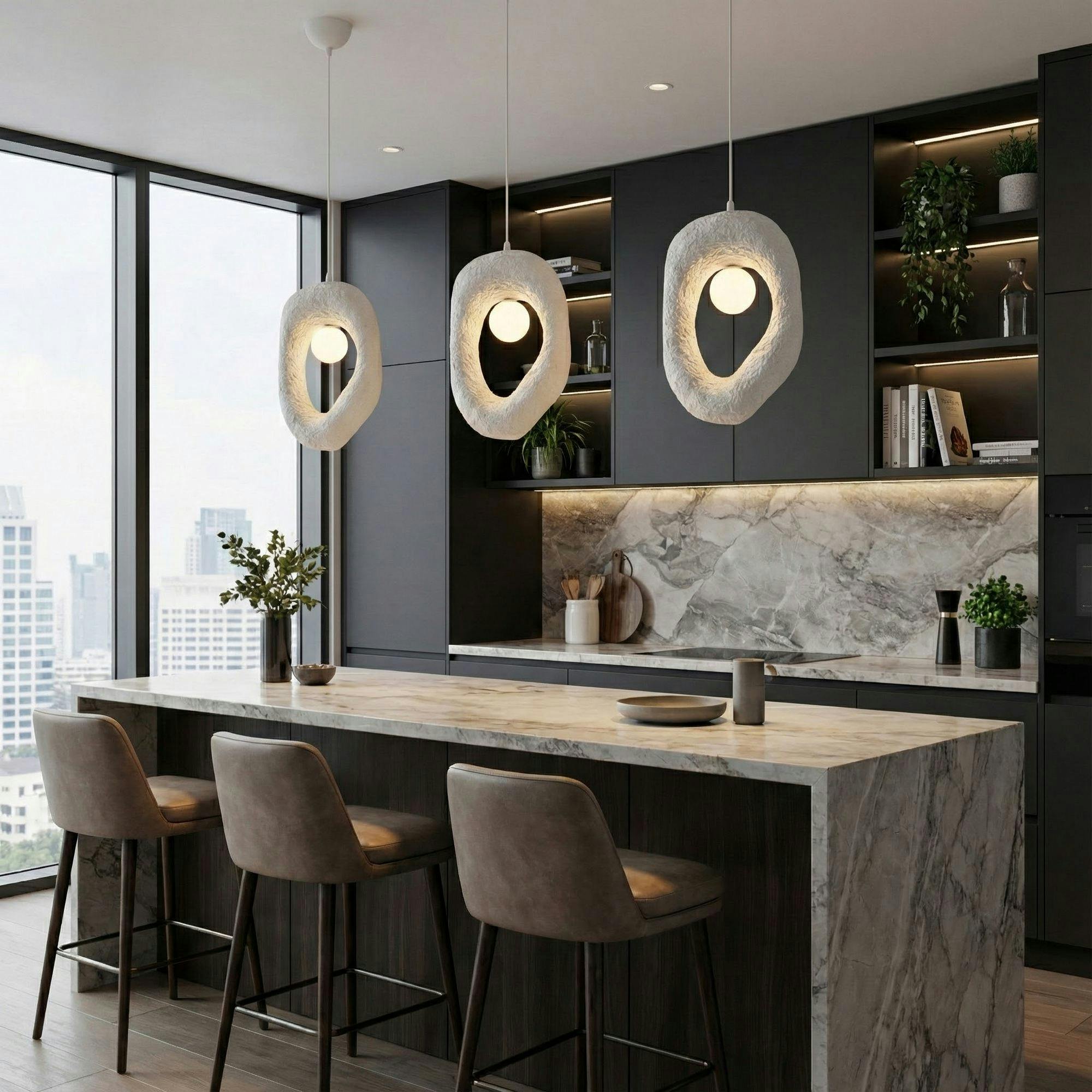 Suspension blanche design organique anneau NOXIS