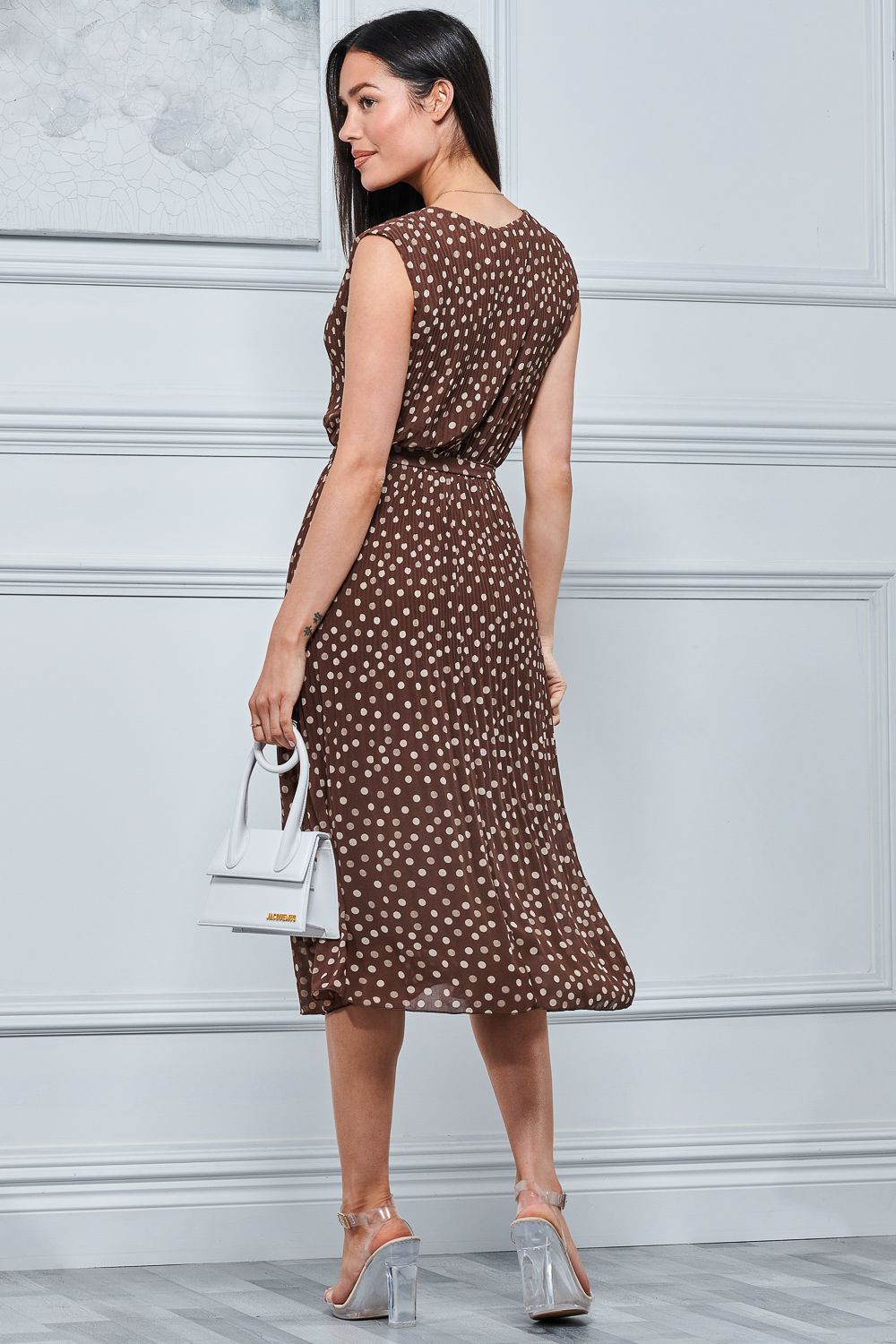 Jolie Moi Haniya Spot Print Pleated Chiffon Dress