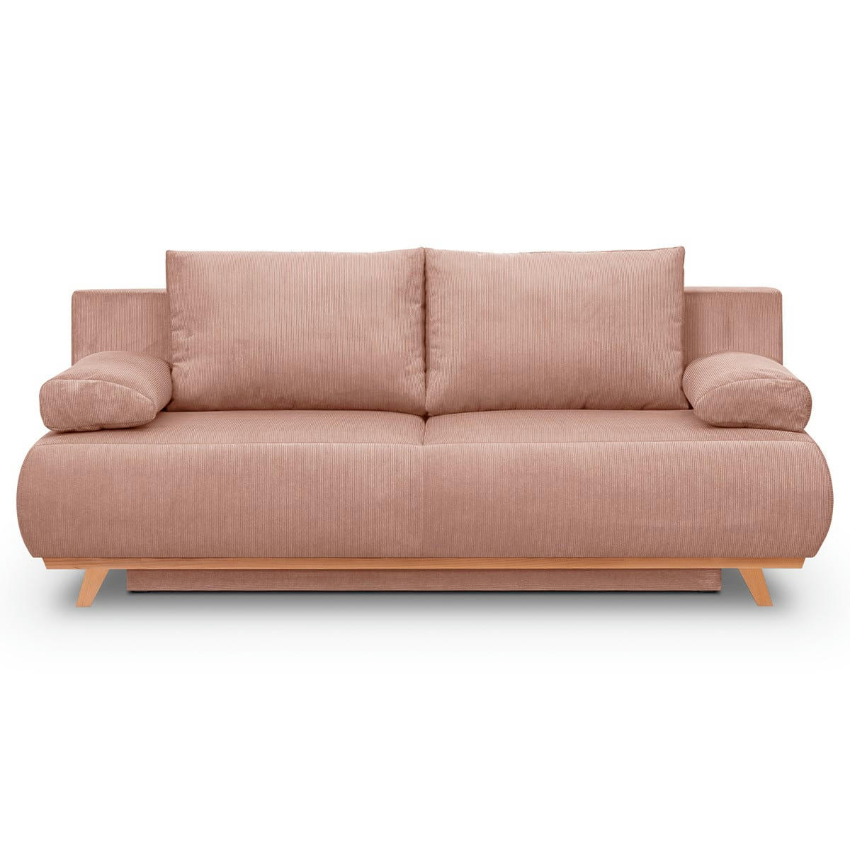 LARIA - Canapé convertible 3 places en velours fines côtes rose pâle