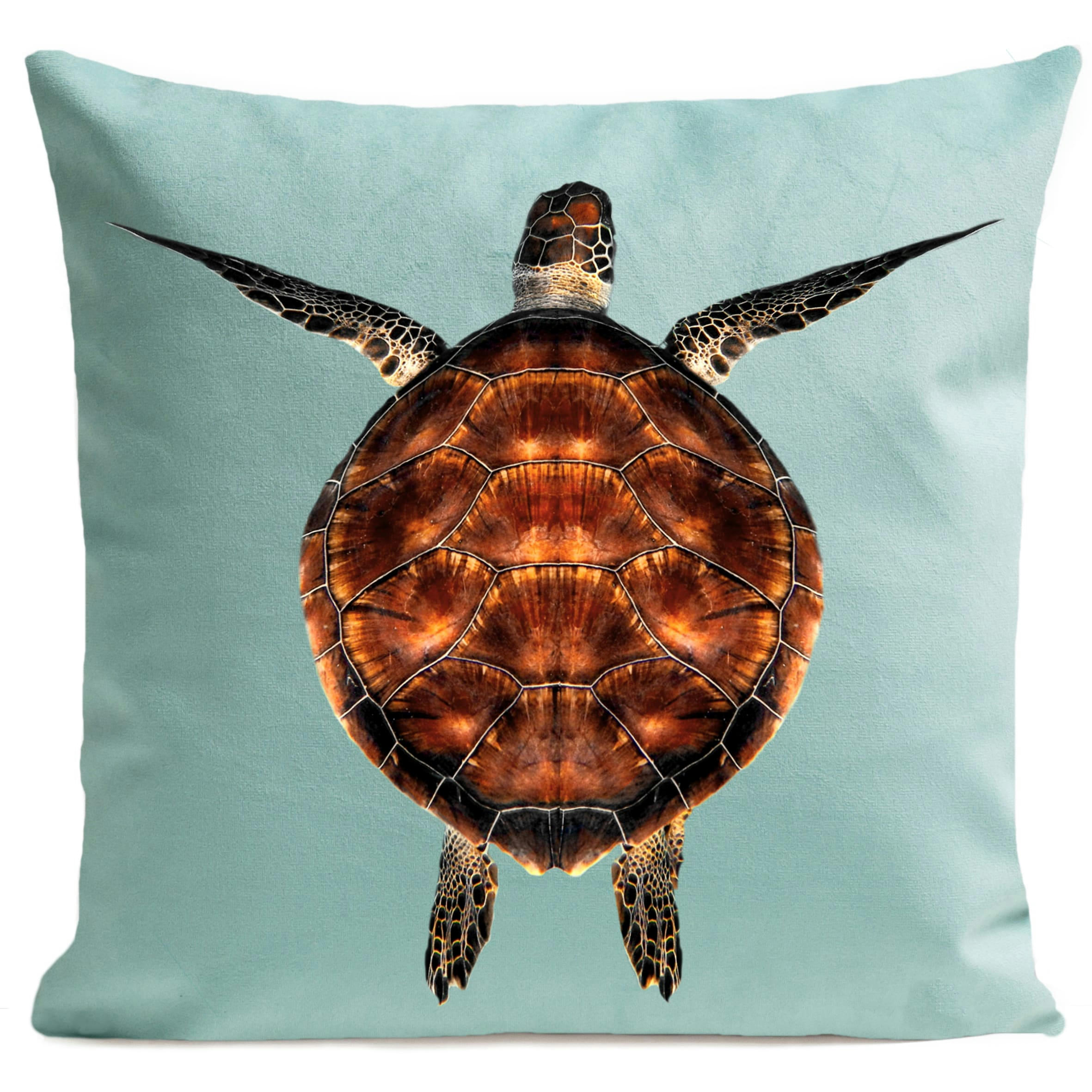 - Coussin bord de mer tortue suédine bleu 40x40cm