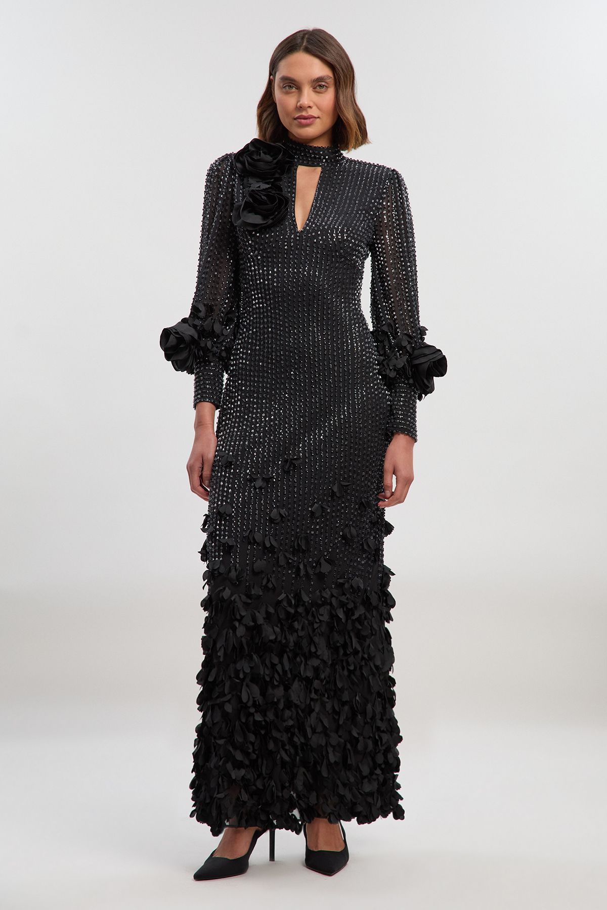 KarenMillen Crystal Applique Woven Maxi Dress