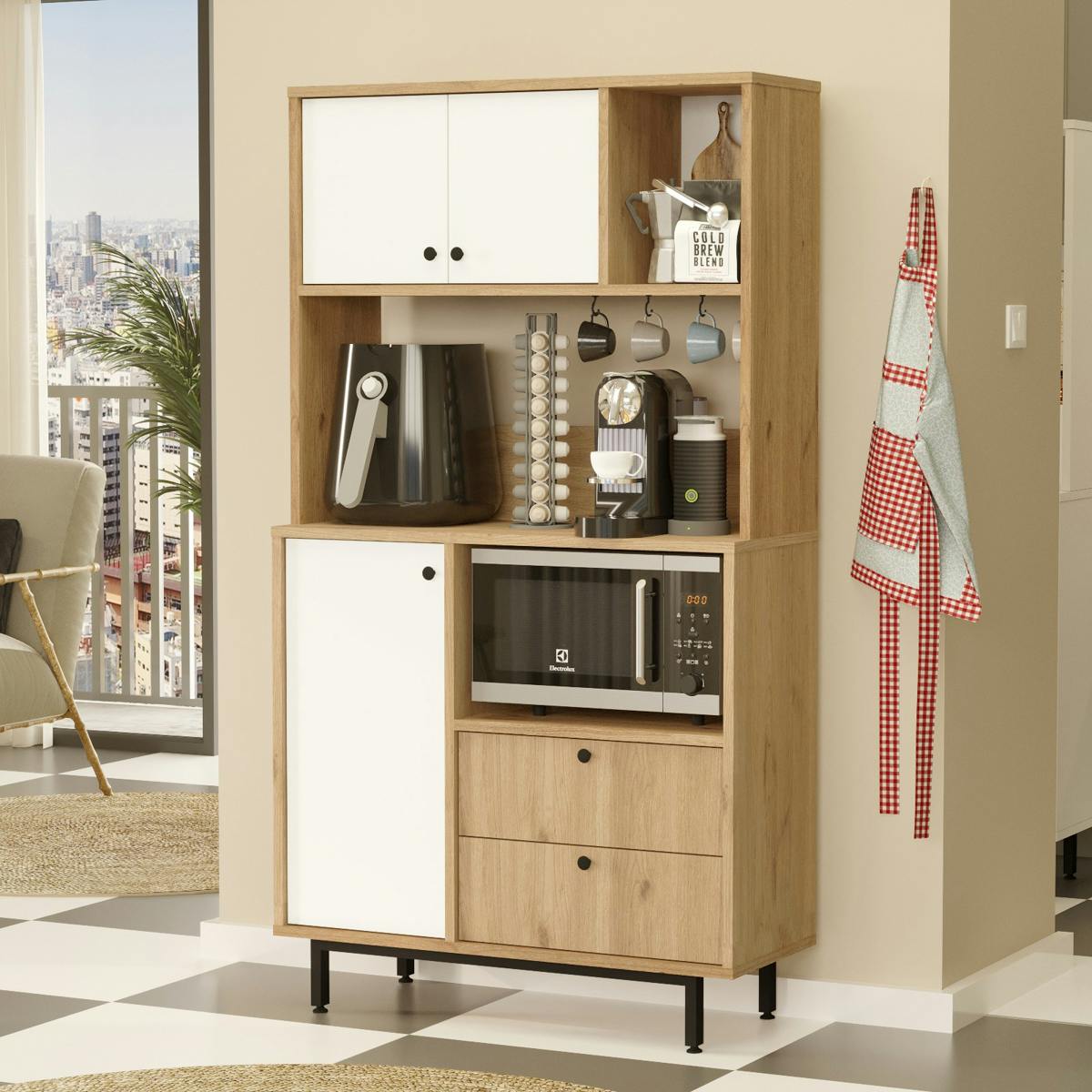 Buffet cuisine moderne niches micro-ondes et cafetière JENA