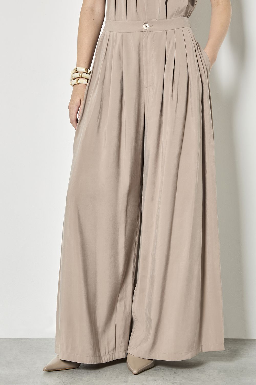 Apricot Soft Pleat Wide-Leg Trousers