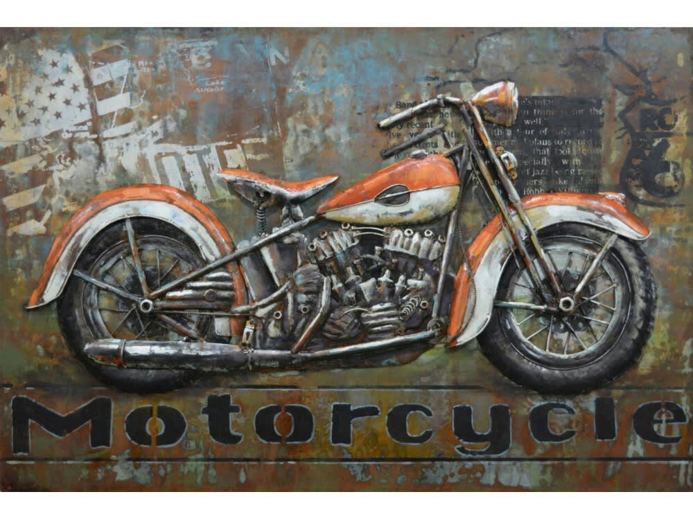 MÉTAL BRASS - Tableau relief en métal harley knucklehead 120x80