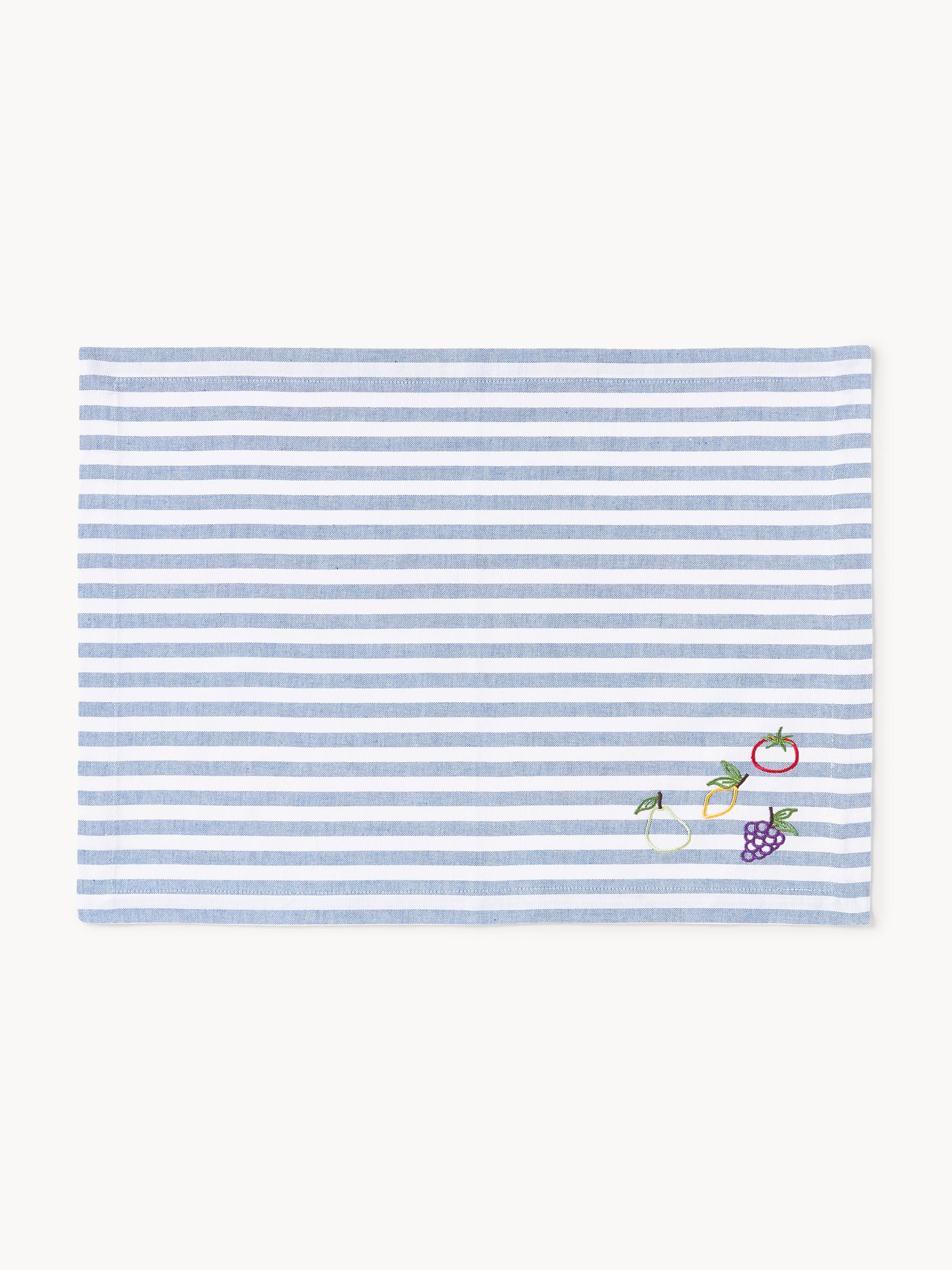 Gestreifte Tischsets Melony mit gestickten Motiven, 2er-Set