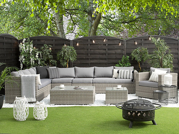 Ensemble de salon de jardin avec table 8 places XXL Côté droit Polyrotin Gris