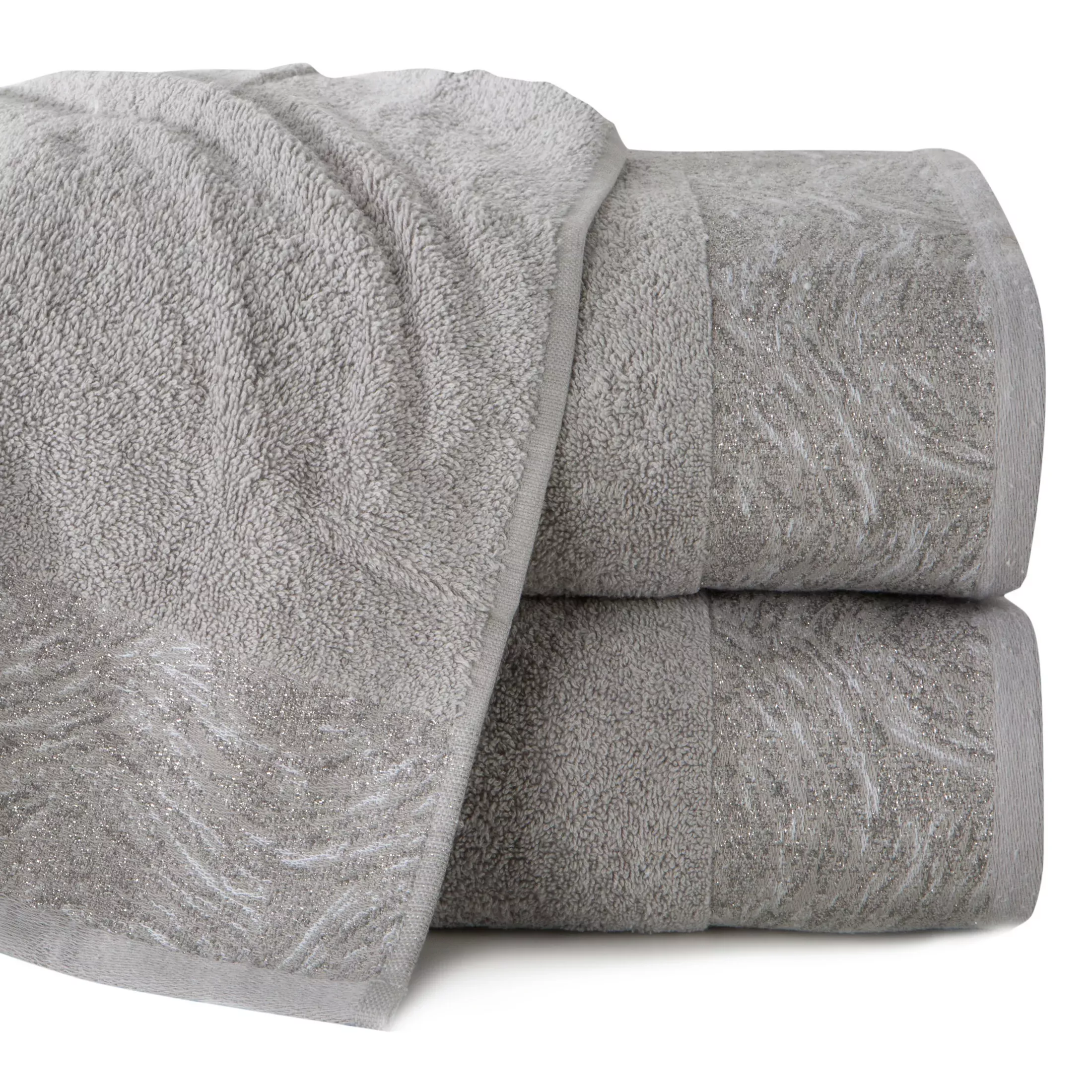 Ręcznik kąpielowy 50x90 cm bawełniany kolor srebrny z żakardową bordiurą 500 g/m2 RUBI