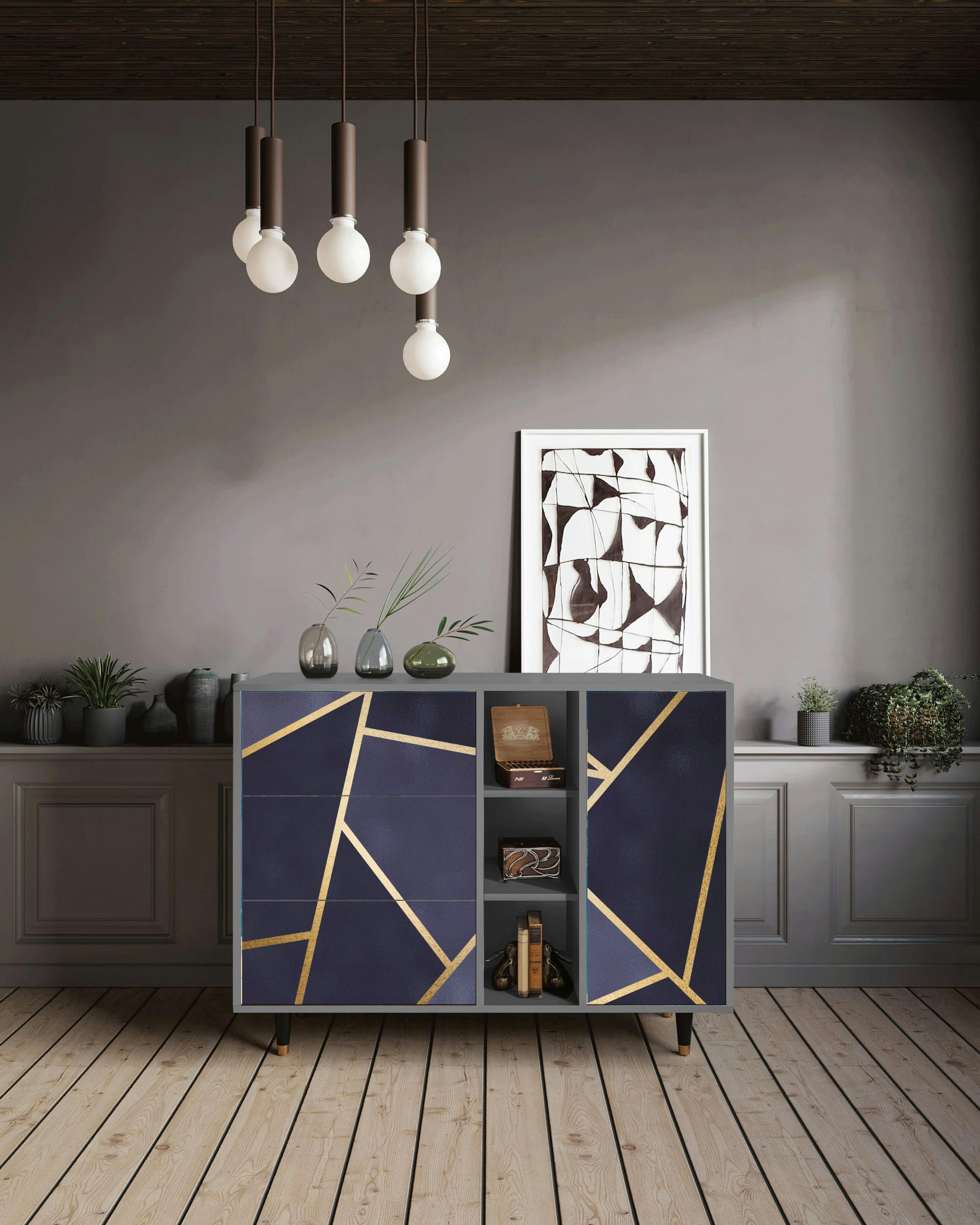 THE AMETHYST - Buffet  bleu 3 tiroirs et 1 porte L 125 cm