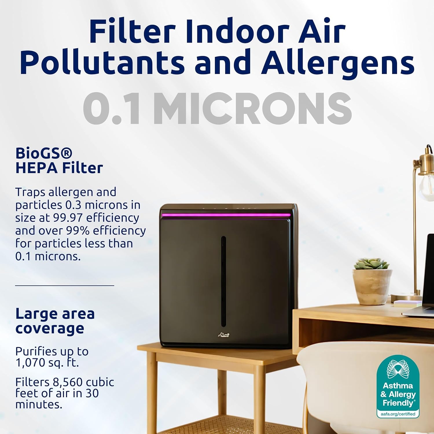 Rabbit Air, A3 SPA-1000N Air Purifiers for Home, Ultra Quiet HEPA Air Purifier - Wall Mountable Air Purifiers for Home Large Room, Allergies, Dust, Mold, Smoke & VOCs - (Black, Germ Defense Filter)