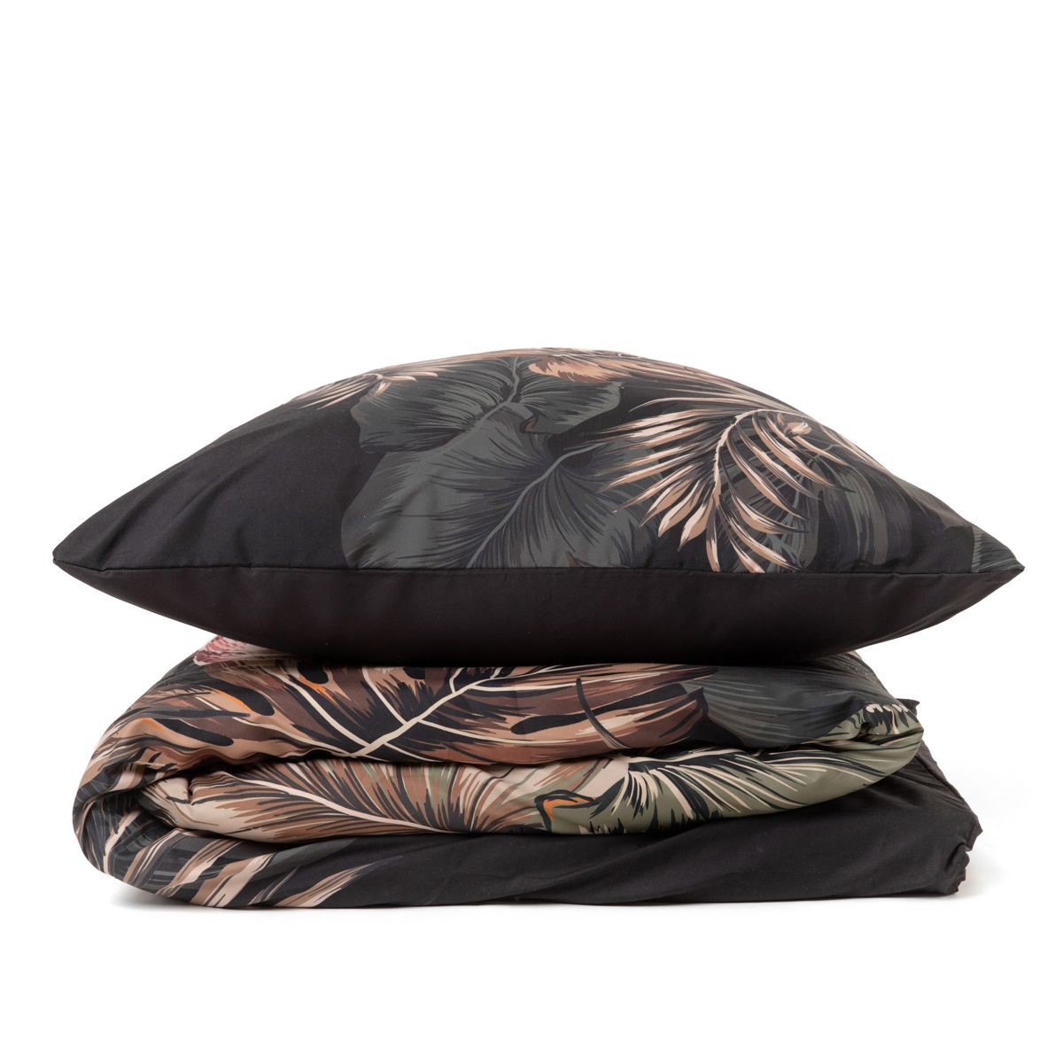 Pościel EC FONCE z mikrofibry czarna w liście 220x200   2*70x80 cm