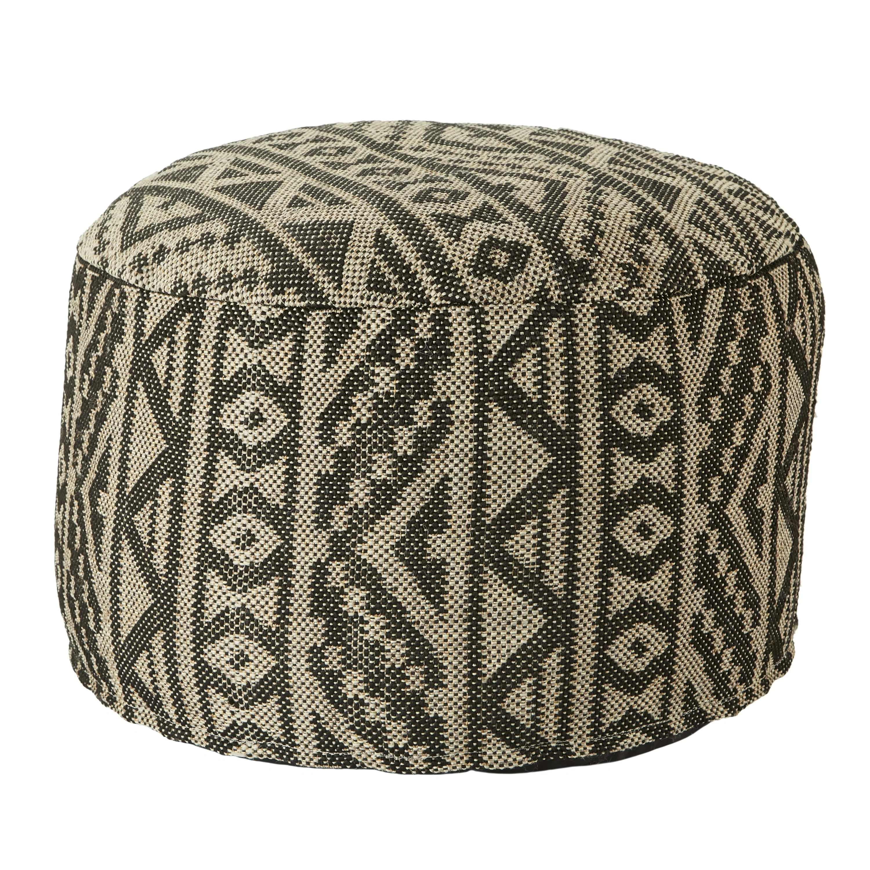 Madsen Indoor/ Outdoor Tribal Black/ Light Taupe Pouf/ Floor Pillow - 24X24X13