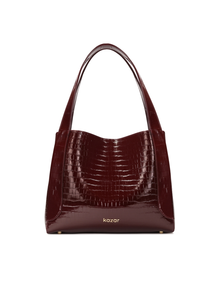 Shoulder bag in shiny burgundy leather