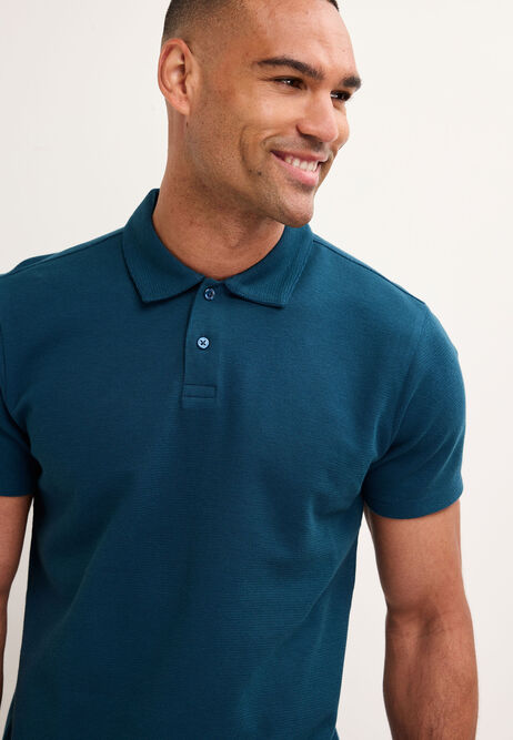 Mens Teal Textured Polo Shirt