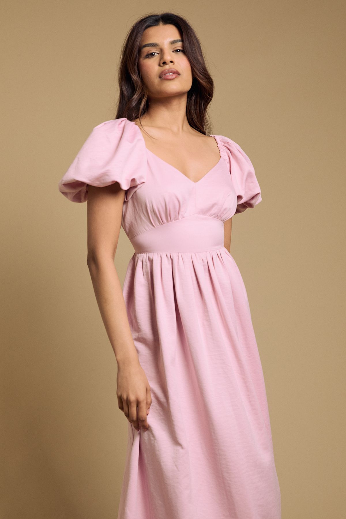 Dorothy Perkins Petite Bubble Sleeve Waistband Midi Dress