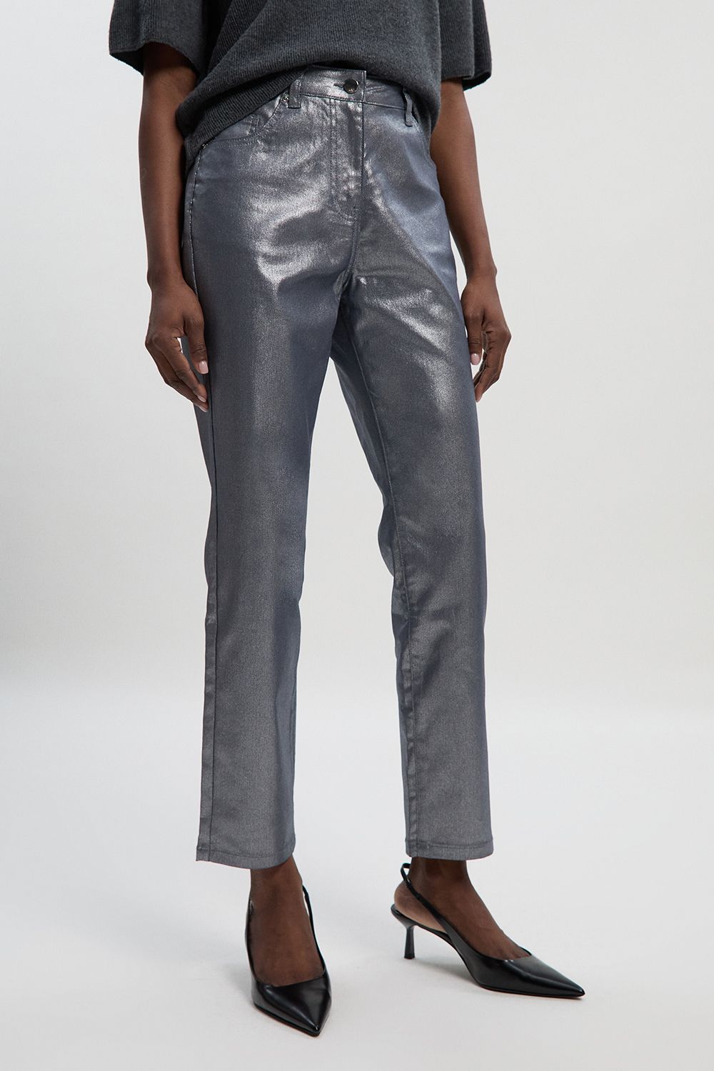KarenMillen Petite Metallic Coated Denim Skinny Jean