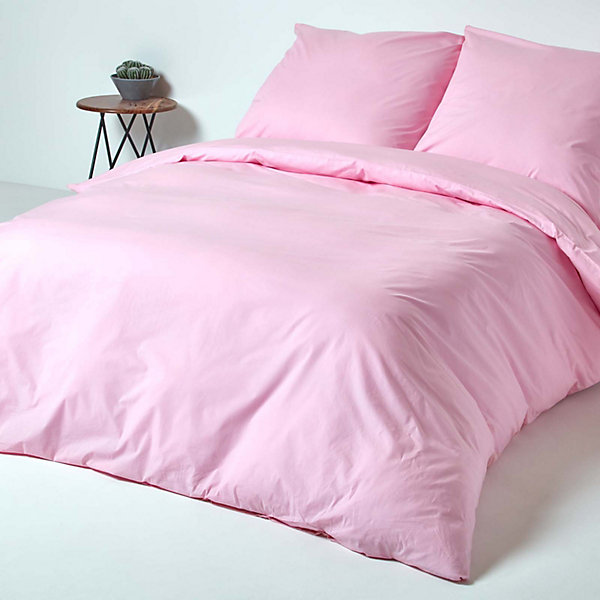 Parure de lit 100% coton égyptien 200 fils rose, 155x220cm - HOMESCAPES