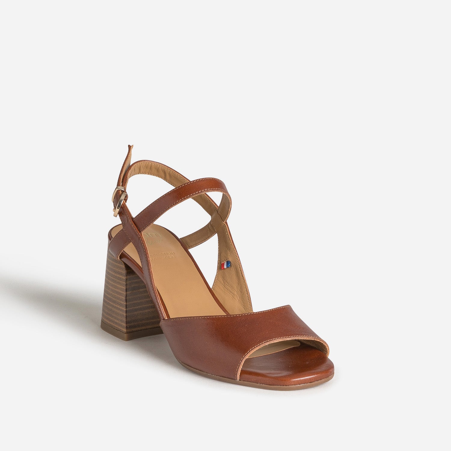 Sandales à talon ERAM FLEX en cuir camel