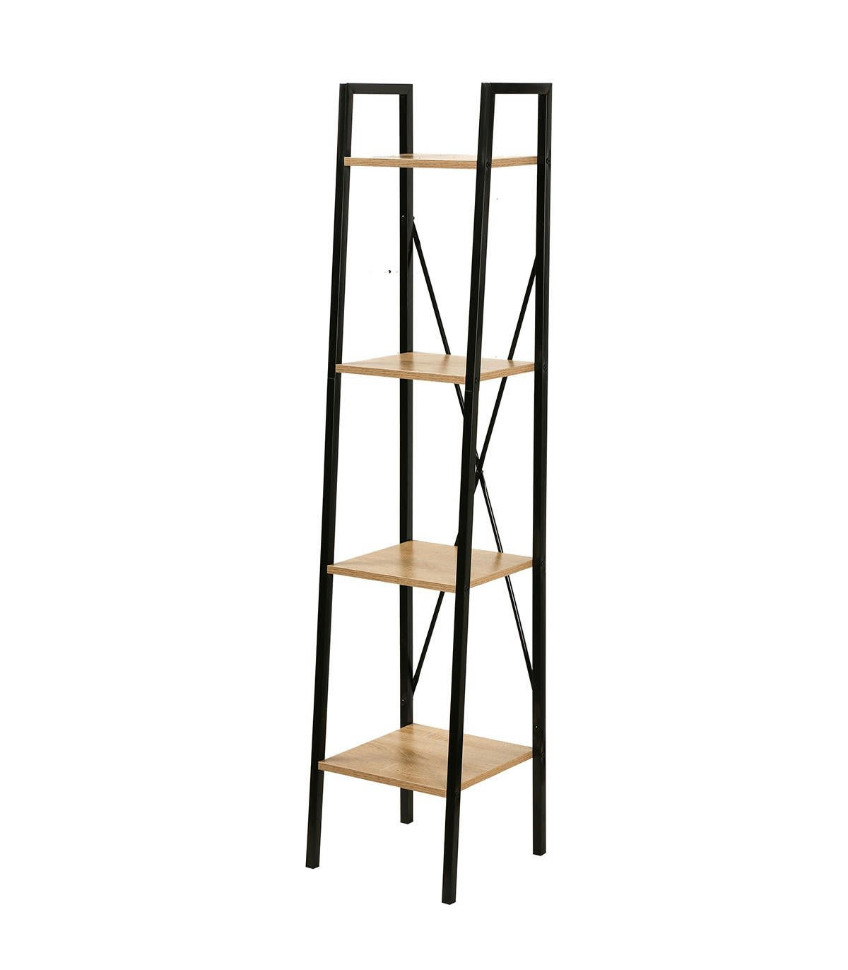 - Étagère colonne 4 niveaux H148 cm - Décor chêne et noir