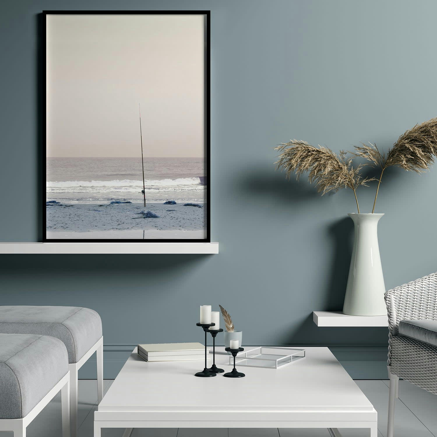 MAR - Affiche avec cadre noir - Pêche - 50x70