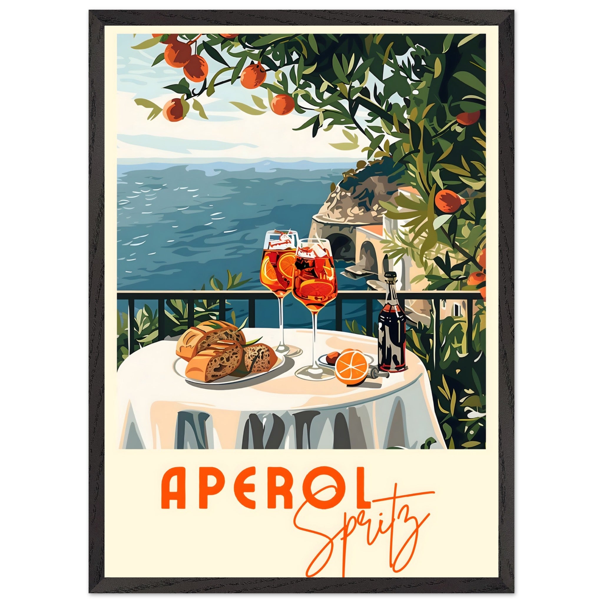 Artfulprints Poster met Lijst Aperol Spritz - Cocktail with a view  - 50x70 cm - Meerkleurig