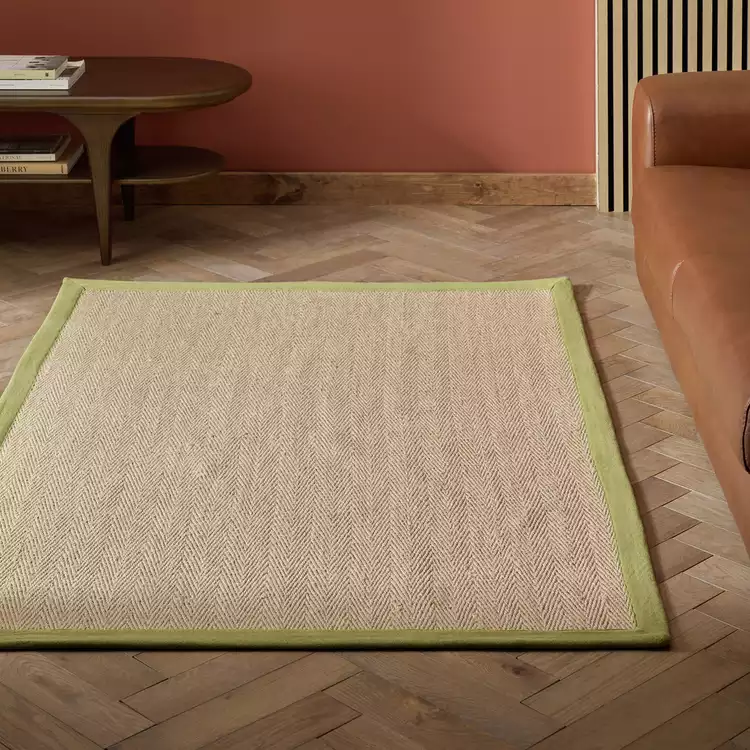 Habitat Herringbone Khaki Border Jute Rug - 80x150cm