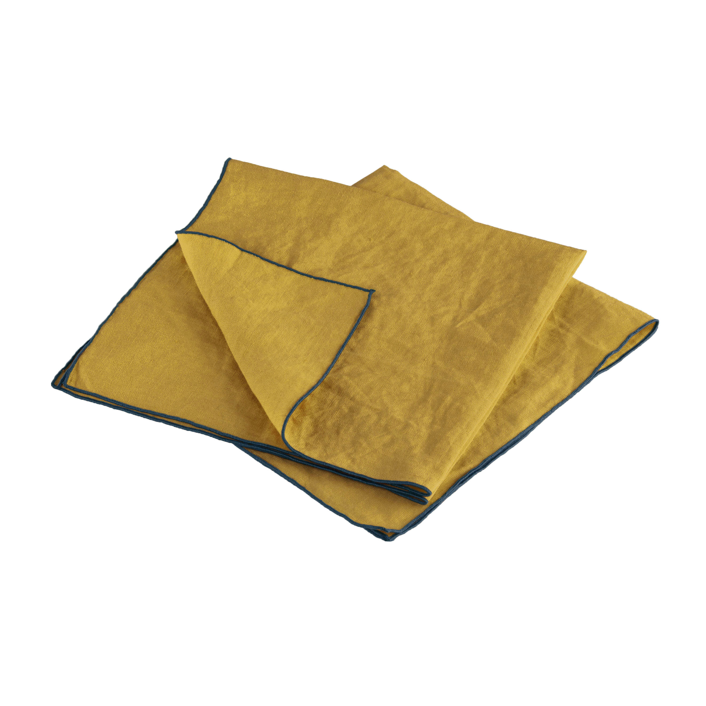 AUTOUR DU LIN - Lot de 2 serviettes de table en lin lavé 45x45cm Curry, Bleu Nuit