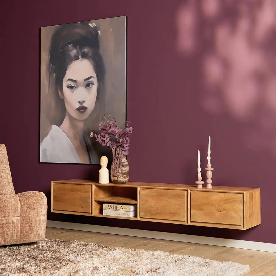 Tv-meubel Zwevend Naturel Hout - 200x35x30cm - Ambiance