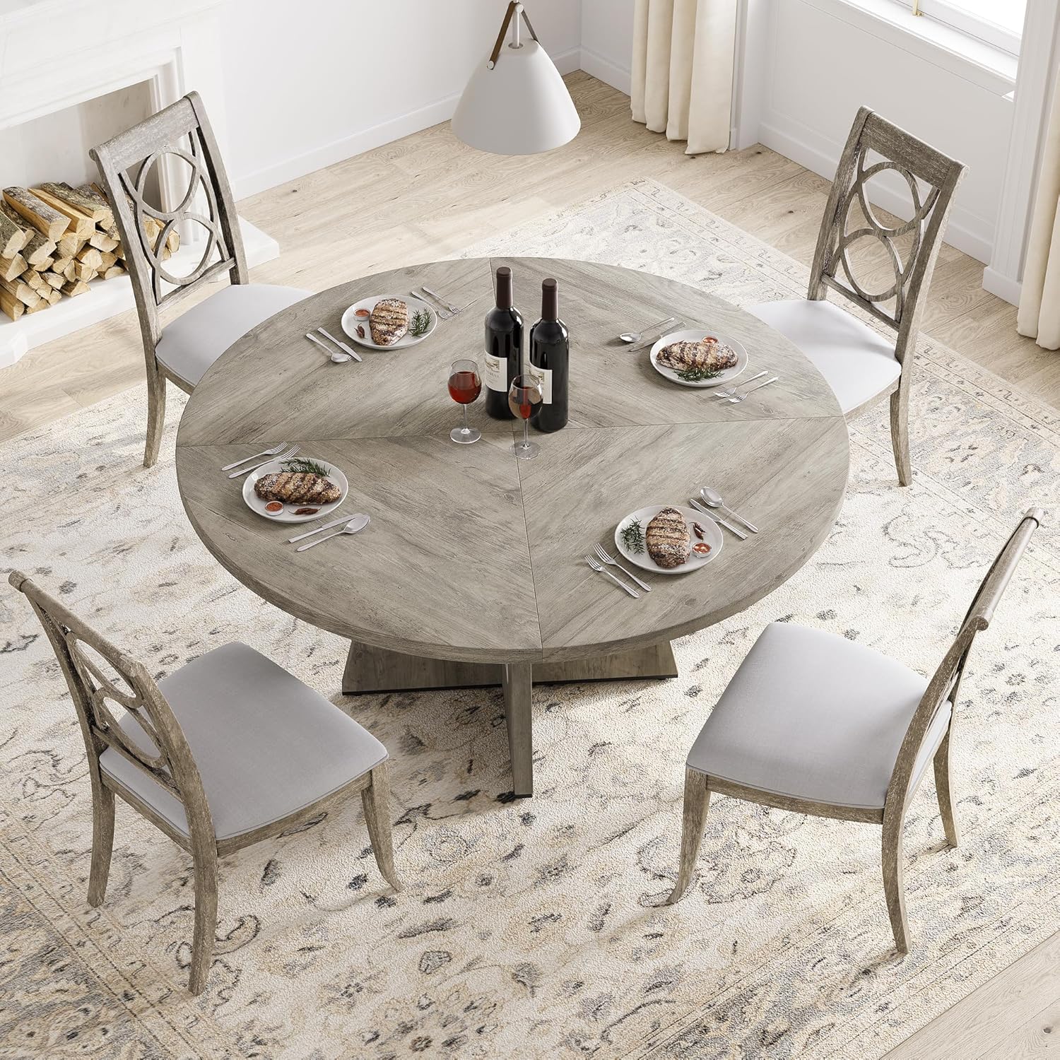 GAOMON 47 Inch Round Dining Table for 4-6 People, Circle Dinner Table with Wooden Cross Pedestal Base, Farmhouse Kitchen Furniture for Dining Room, Living Room, Kitchen (Table Only) - Grey
