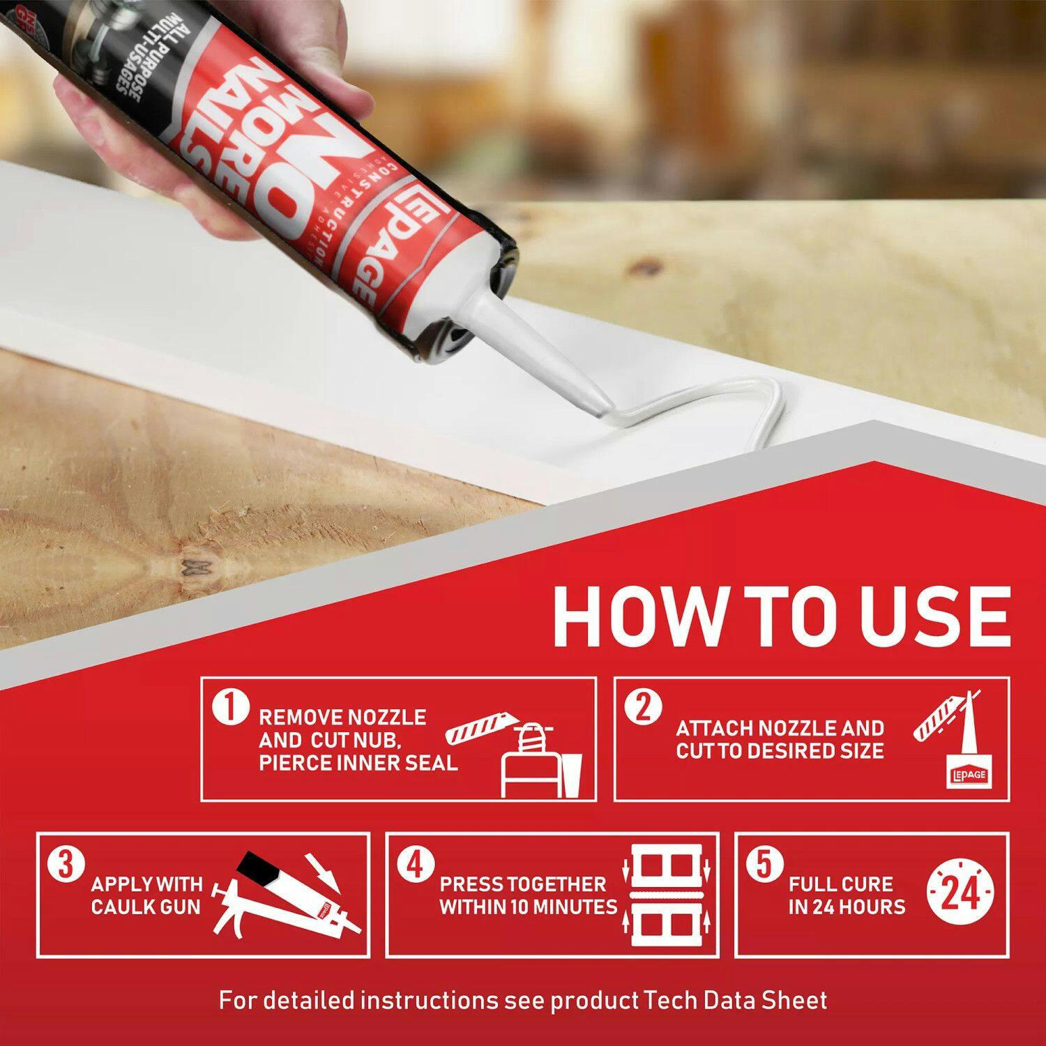 LePage No More Nails Instant Grab All-Purpose Construction Adhesive Glue, Clear, 88-mL
