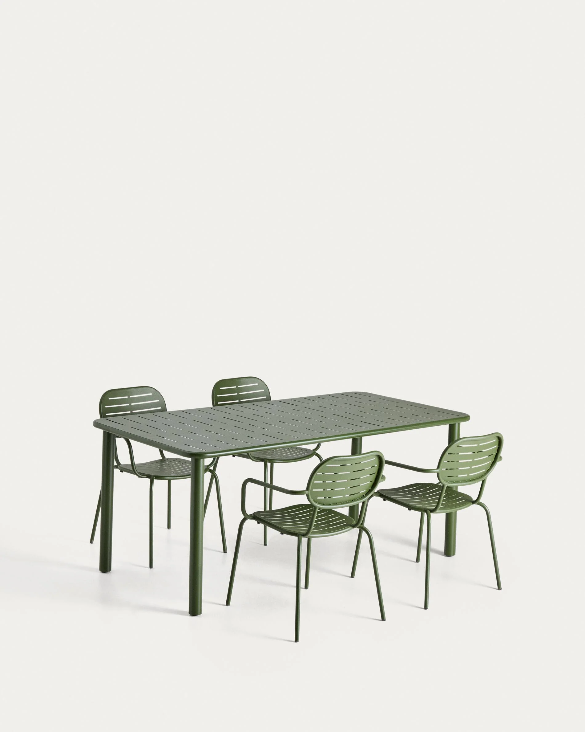 Brai set with table and 4 stackable chairs in green galvanised steel 180 x 90cm