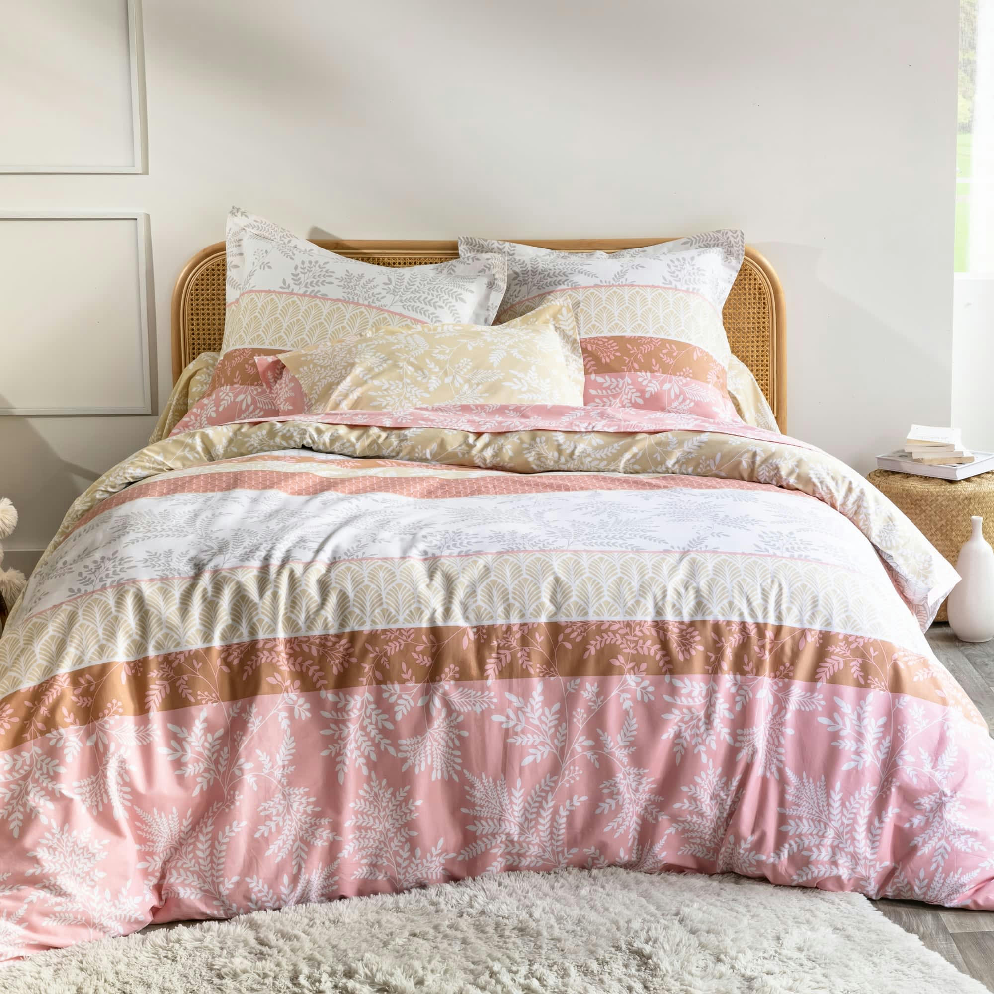 BRANCHETTE - Housse de couette 220x240 rose en coton