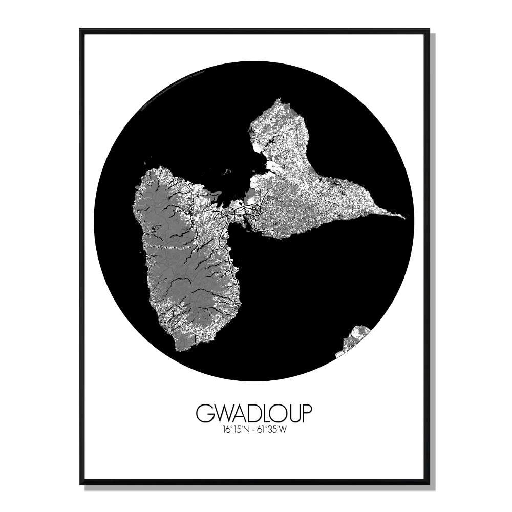 - Affiche Guadeloupe Carte ronde 40x50