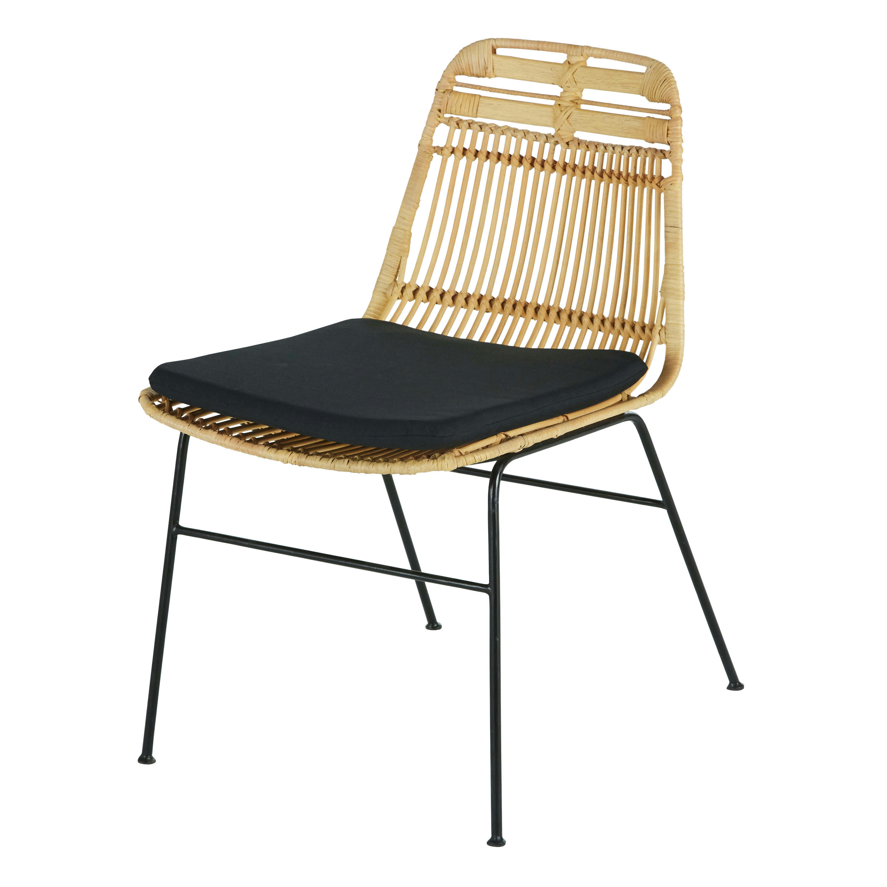 Papaya - Chaise en métal noir et rotin