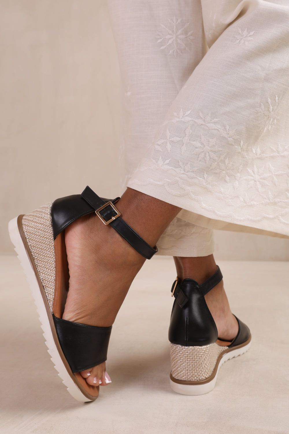 Where's That From Dusk' Wedge Shoes With Buckle Ankle Strap