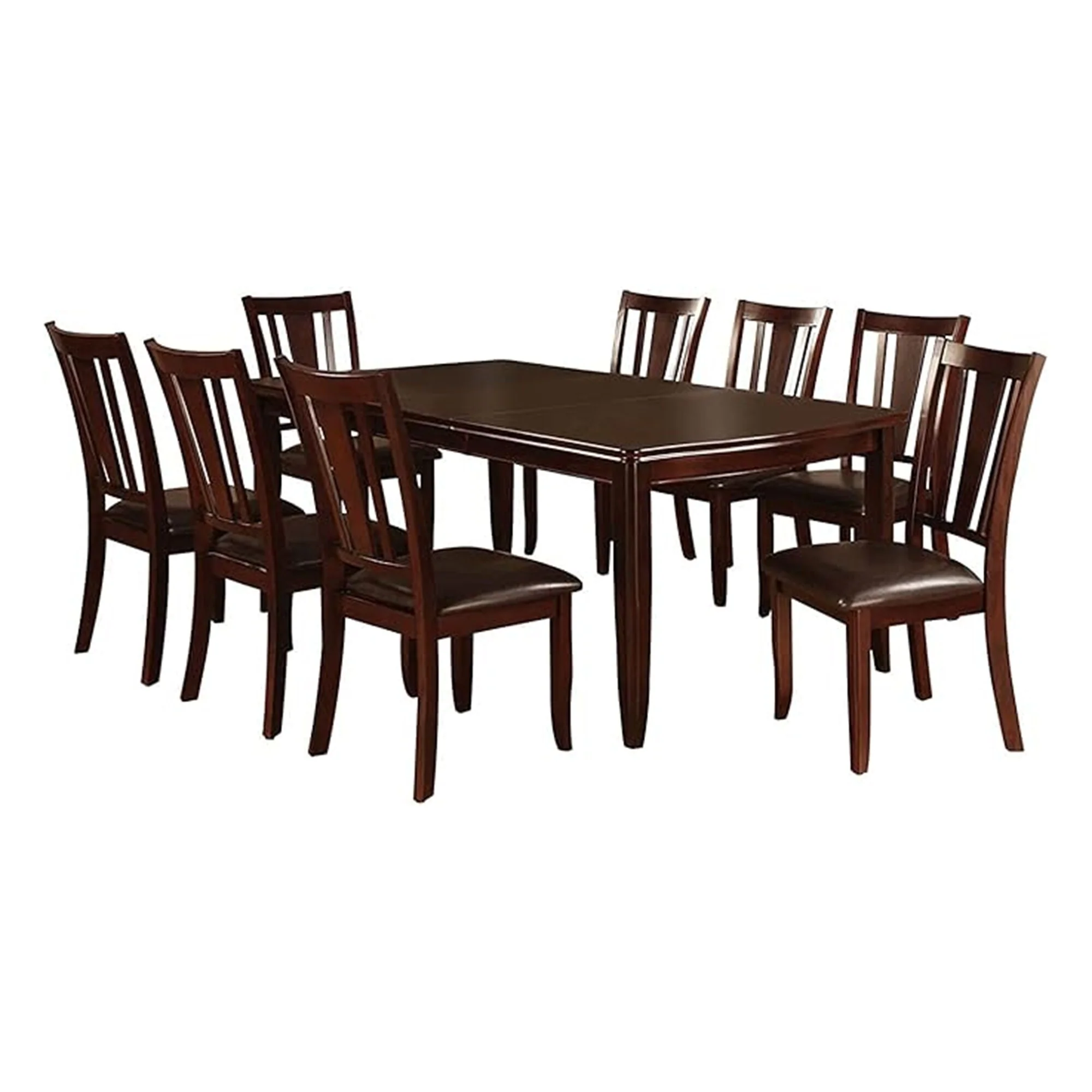 Demy 9pc Dining Table and 8 Chairs Set, Espresso Brown Faux Leather