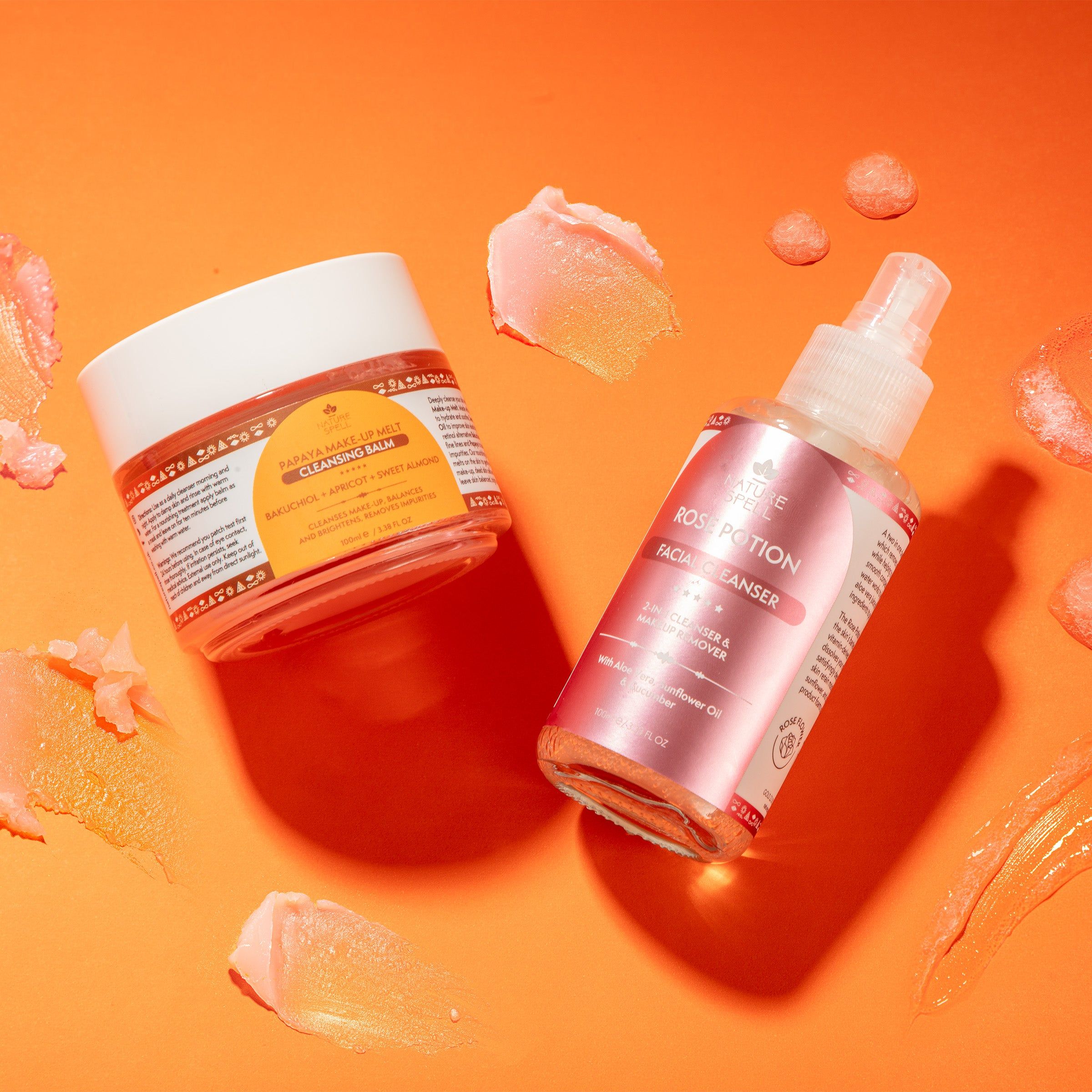 Nature Spell Double Cleansing Duo: Papaya Make-up Melt Cleansing Balm & Rose