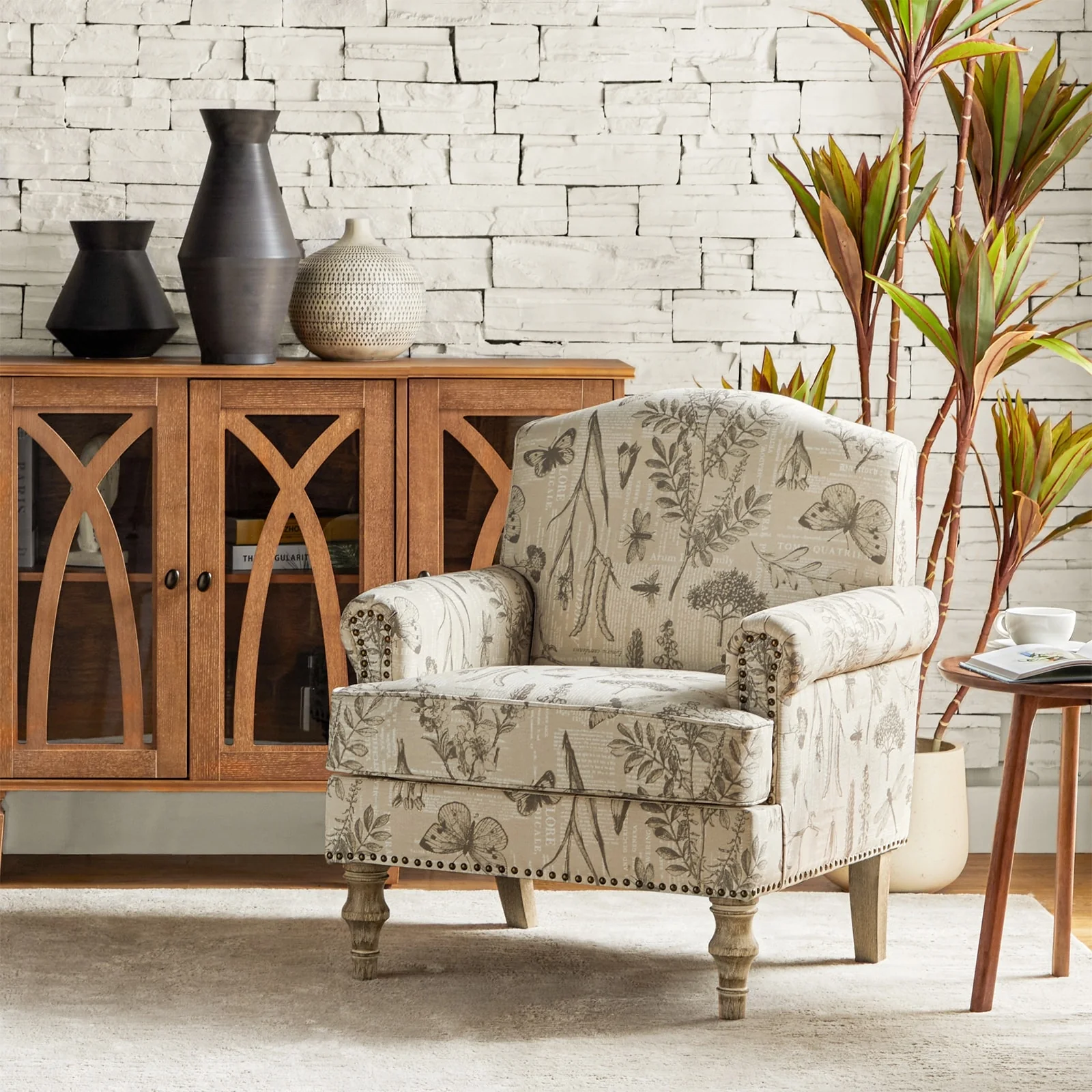 Yahweh Farmhouse Nailhead Armchair with Rolled Arms by HULALA HOME