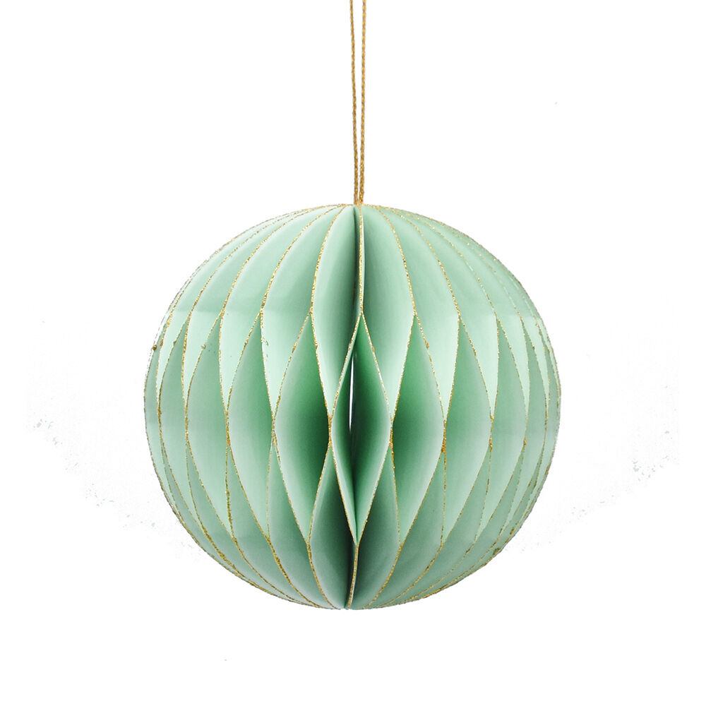 Suspension boule 3D en papier vert et doré Ø8cm