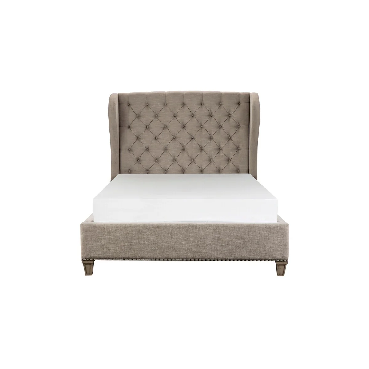 Maud 4 Piece Gray Traditional Fabric Upholstered Tufted Panel Bedroom Set