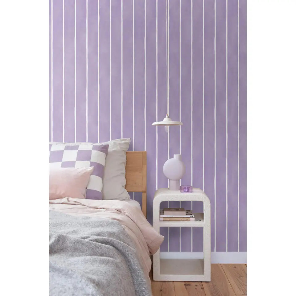 ESTAhome behang strepen lila paars en wit - 50 x 900 cm