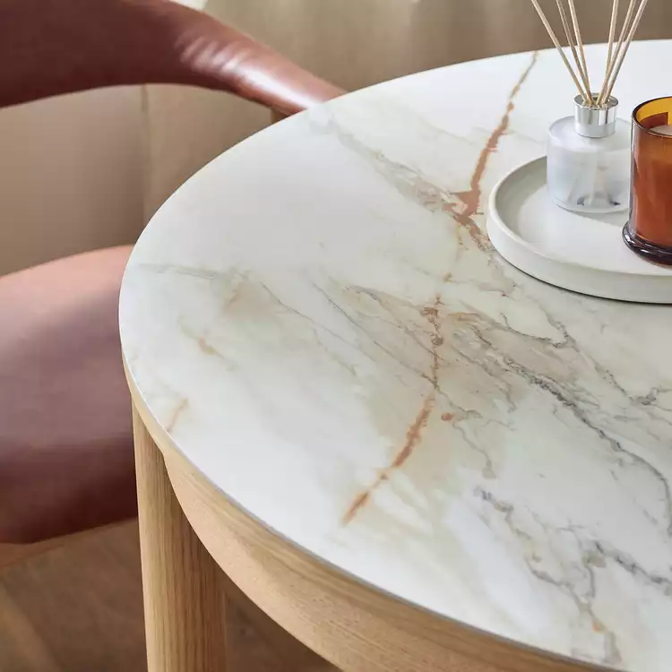 Habitat Lex Oak Dining Table & 4 Tan Chairs