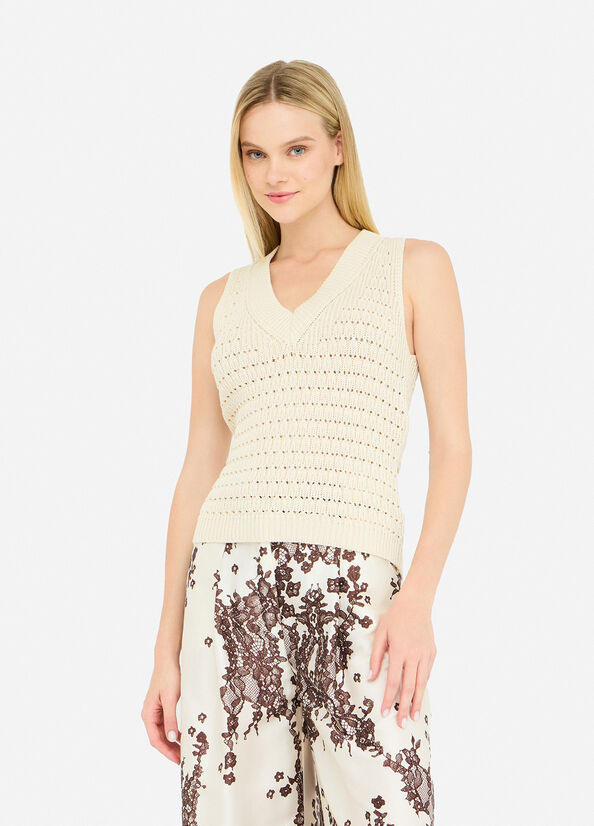 Top con dettagli in twill stampato