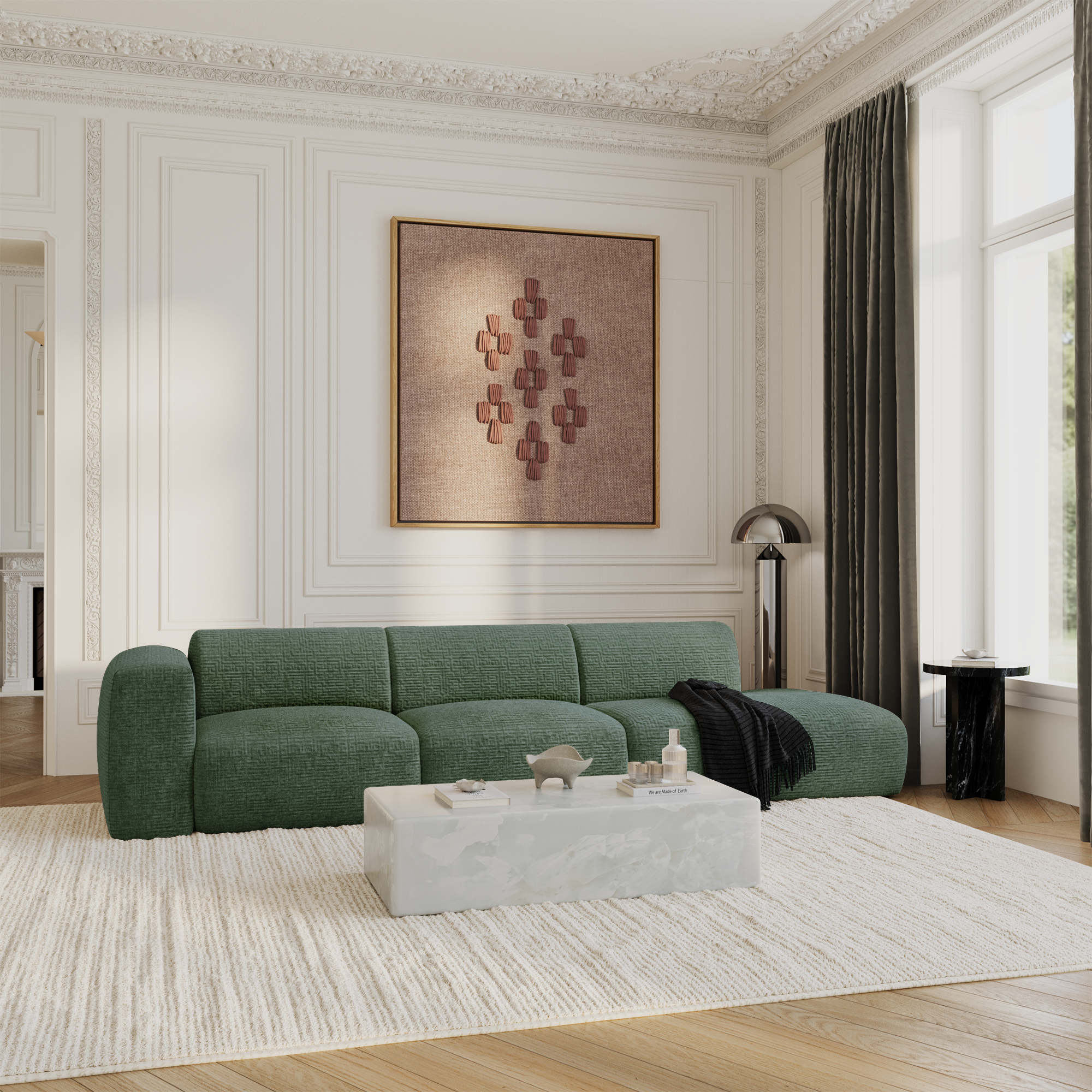 Rechte bank MYRA 5 personen Fluweel met patroon Smaragdgroen