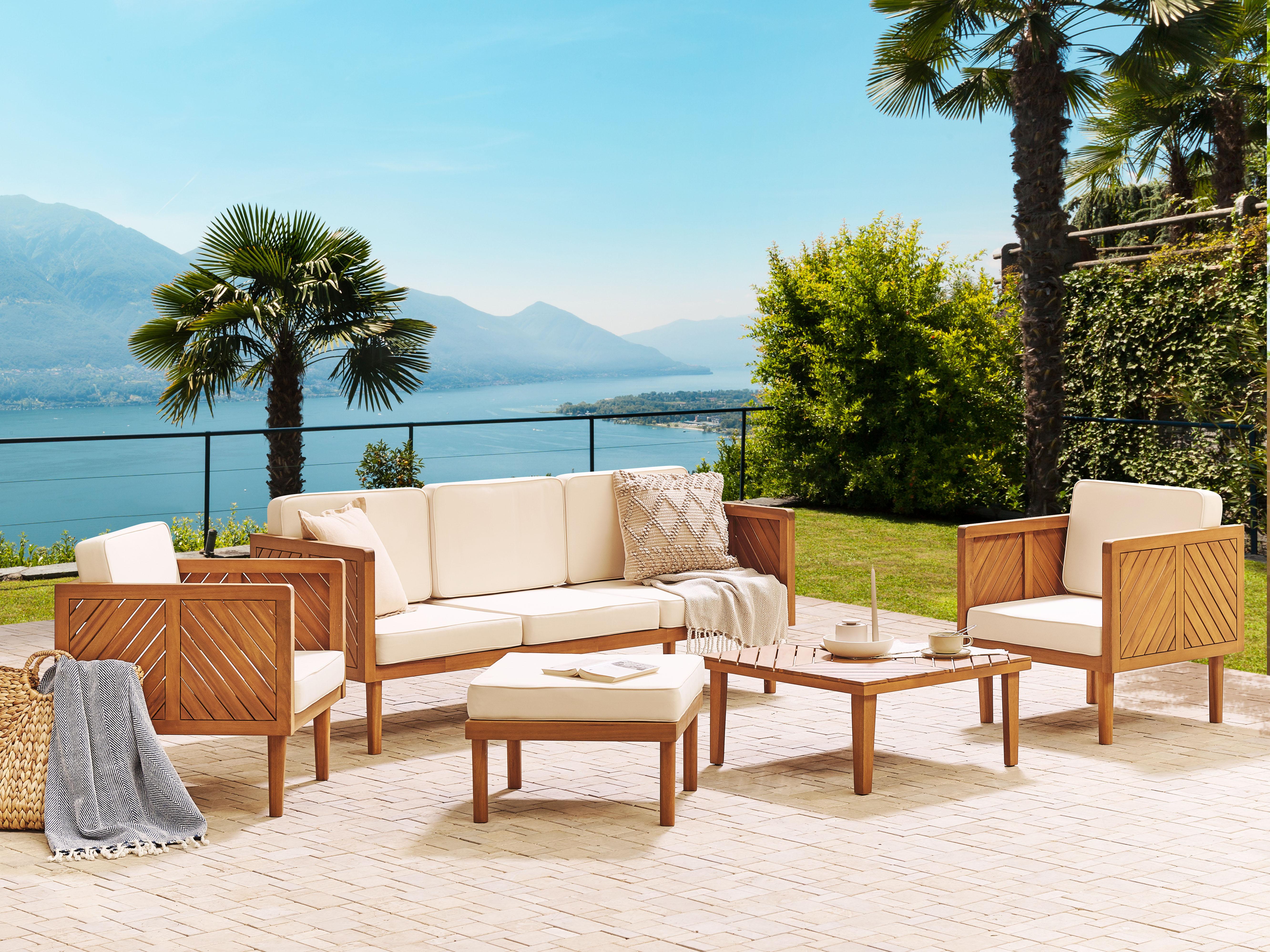 Garden Lounge Set with Table and Ottoman 5 Seater BARATTI Acacia Wood Brown